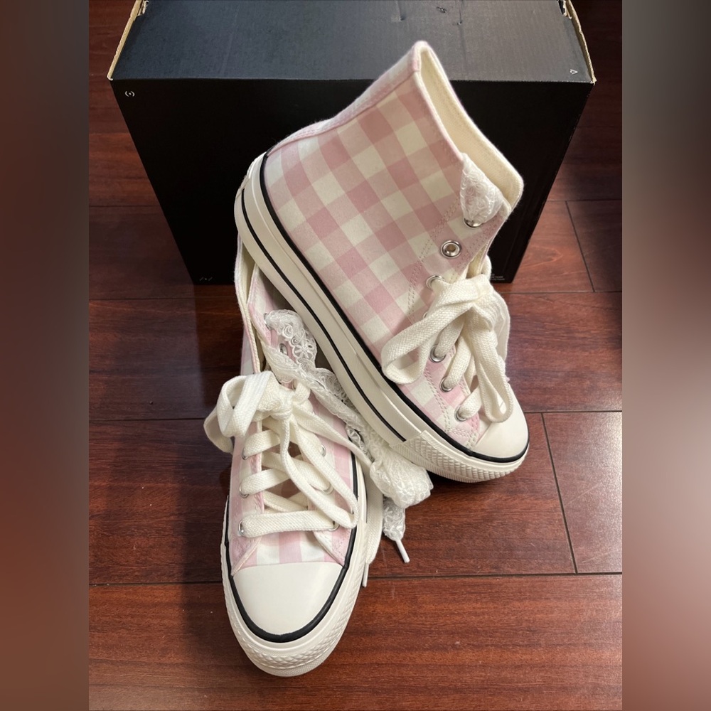 Converse Pink and White Checkered Platform Shoes